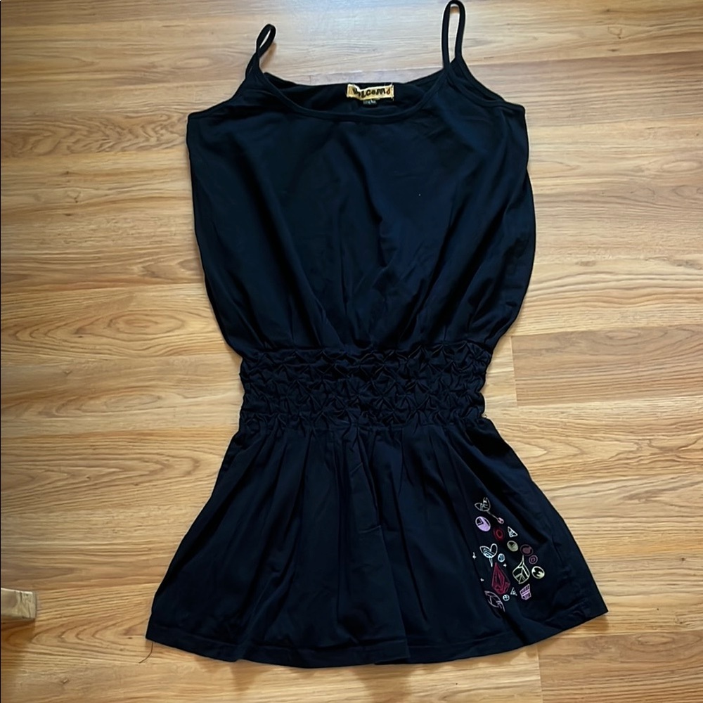 VINTAGE Volcom Black Smocked Camisole Dress with Embellishments